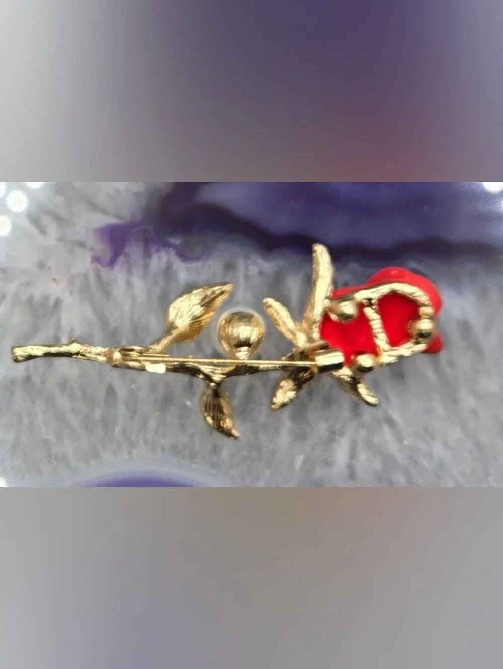 Red Rose Brooch w/ Faux Pearl & Glass Crystals Modern 2½